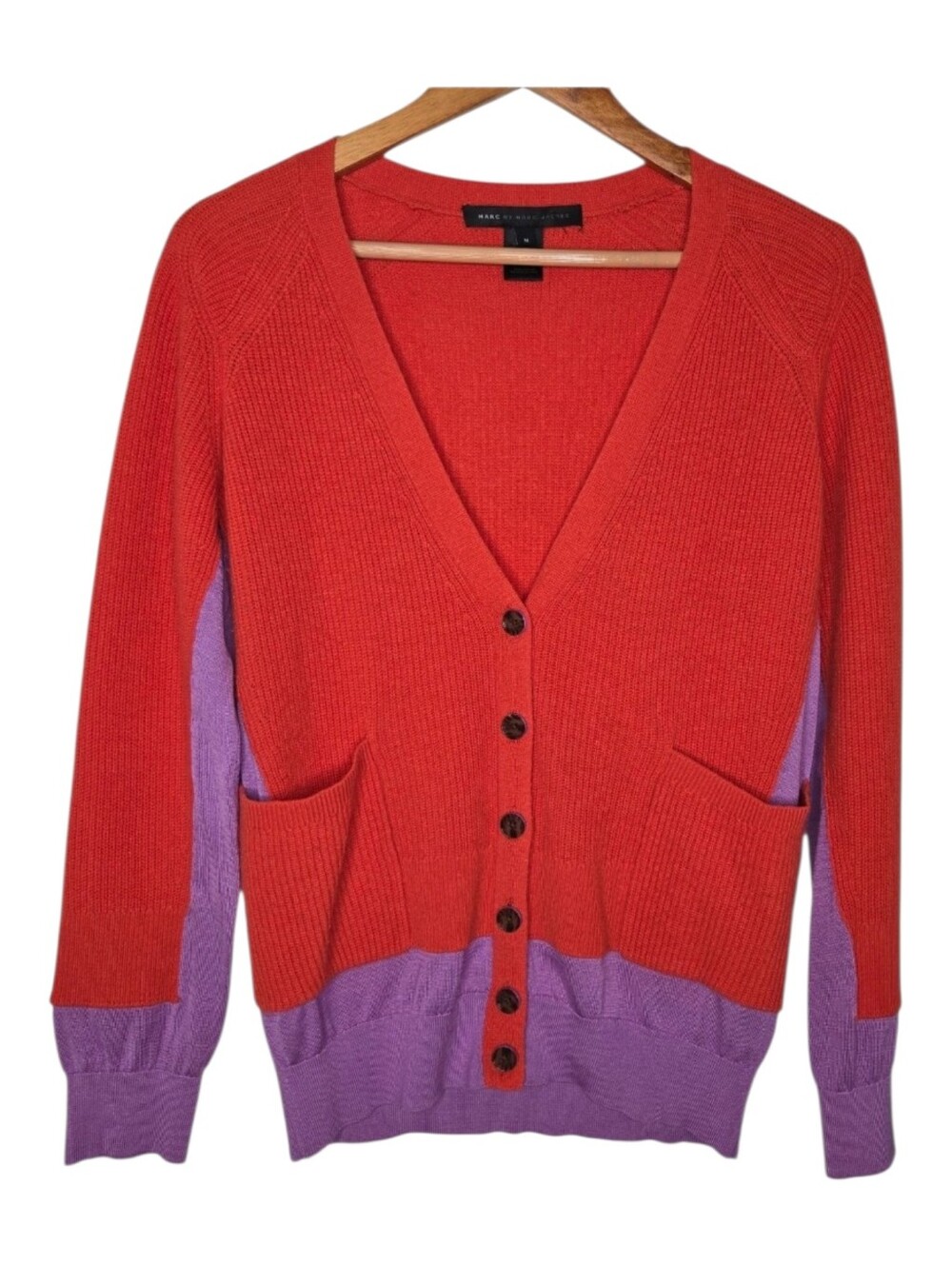 Marc Jacobs Womens Colorblock Contrast Cashmere Silk Cardigan Sweater Medium